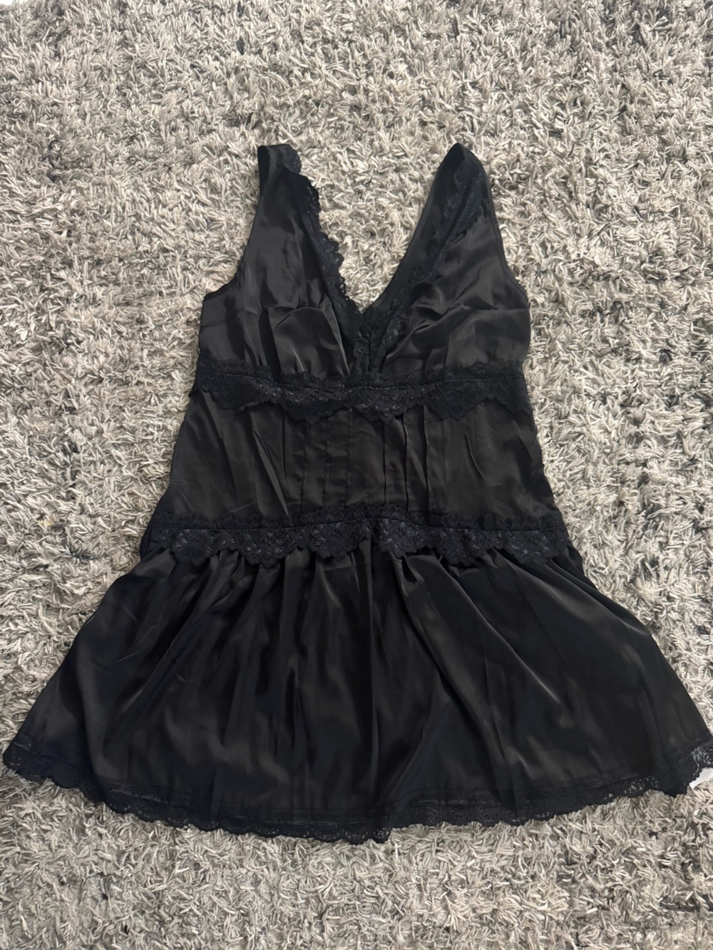 Black Lace-Trim Satin Chemise